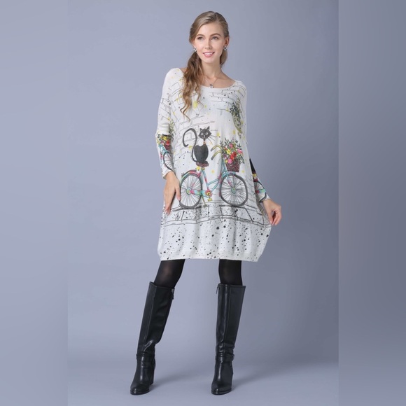 Mixed Print Dolman Sleeve Longline Knit Top - Picture 7 of 9